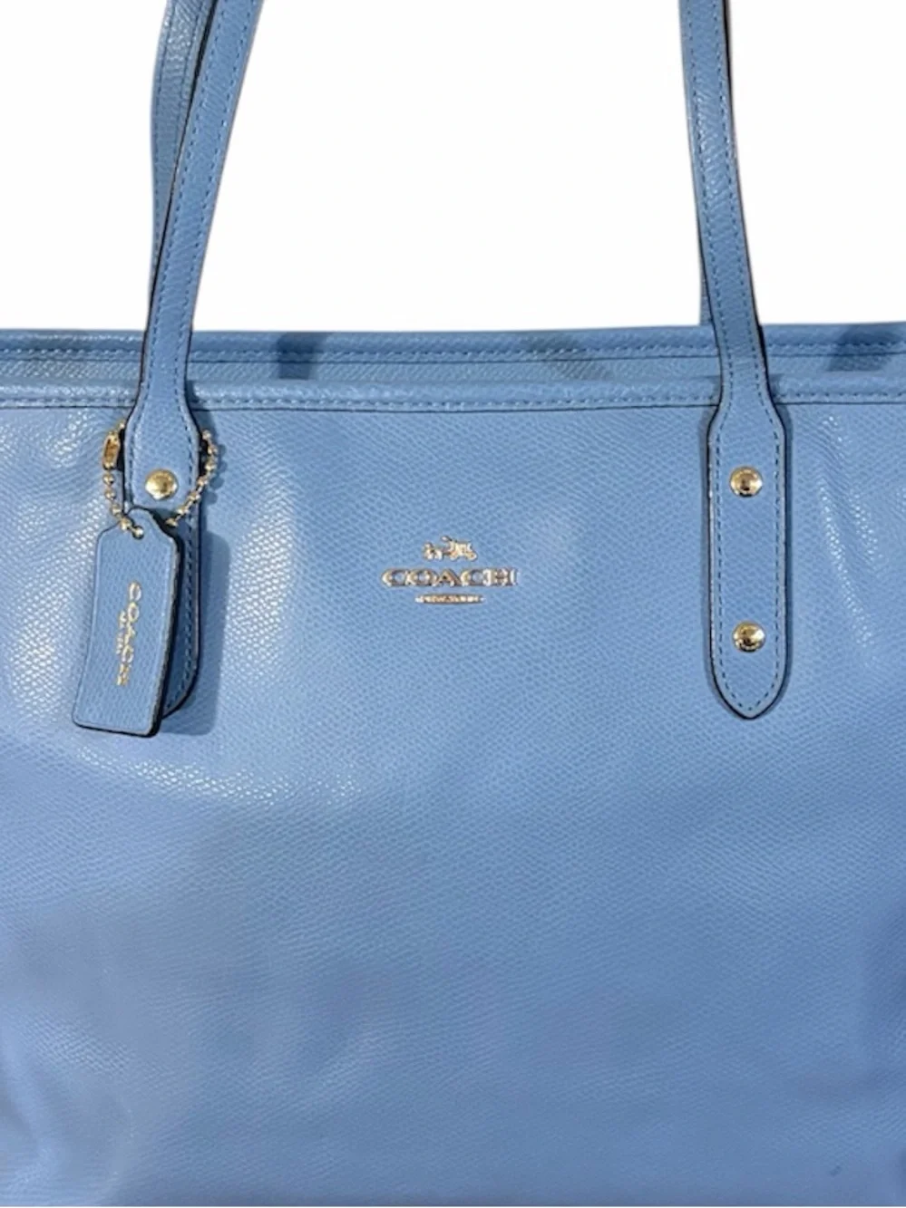 Coach Blue Crossgrain Leather City Zip Top Tote Shoulder Bag - Picture 2 of 5